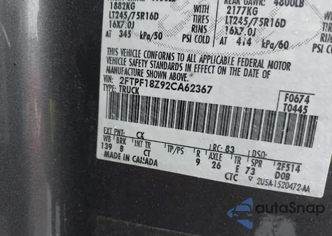 2002 Ford F-150 Xl/Xlt z USA, uszkodzony, nr VIN 2FTPF18Z92CA62367